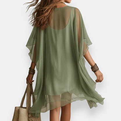 Mauvène | Robe vaporeuse manches cape