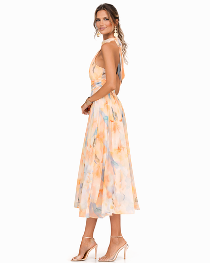 Aurora | Robe à col halter et imprimé aquarelle