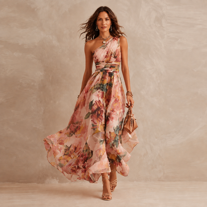 Celeste | Robe Maxi à Une Épaule à Fleurs