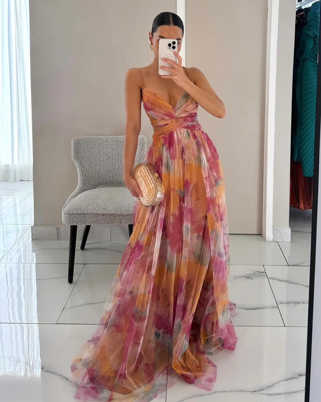 Giselle | Robe maxi en chiffon avec motif floral