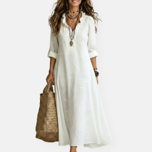Maryse | Robe longue brodée à motifs floraux
