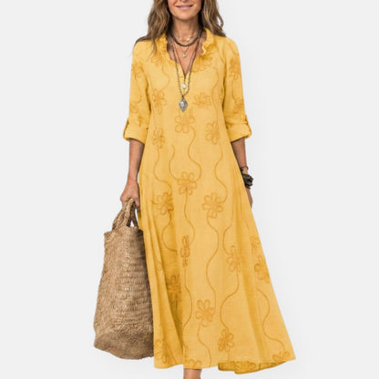 Maryse | Robe longue brodée à motifs floraux