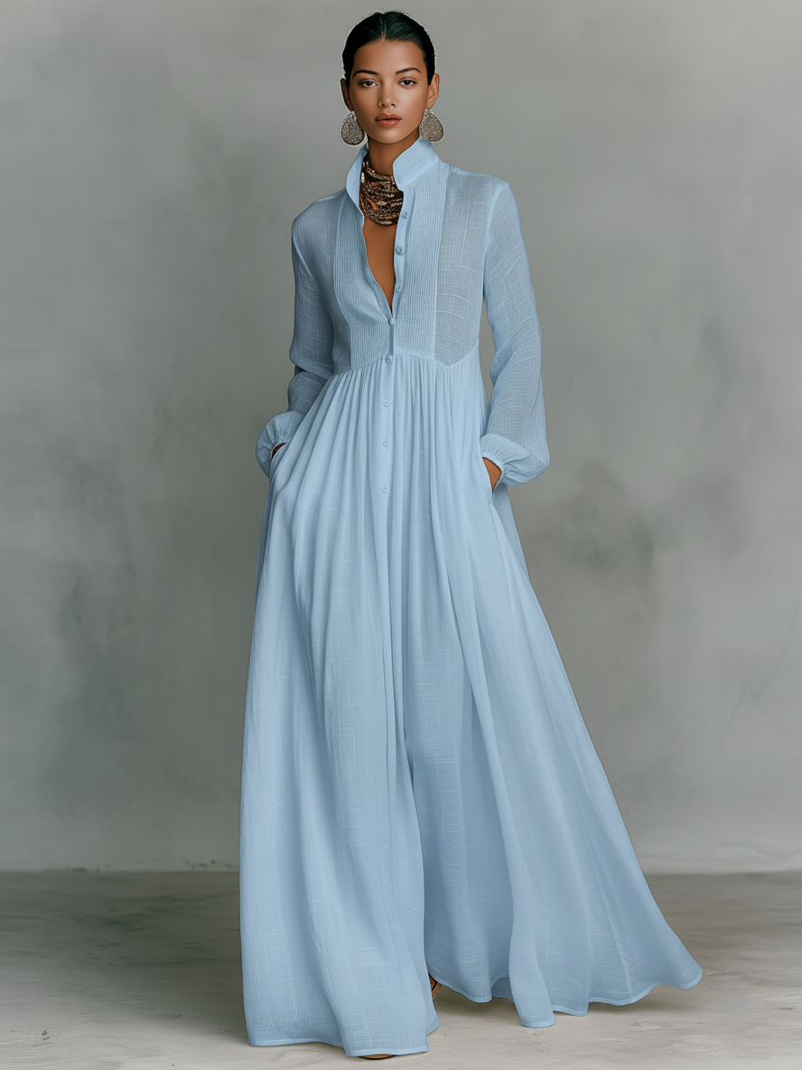 Sita | Maxi robe en patchwork, col montant et manches longues