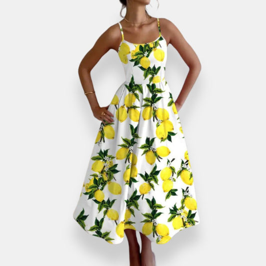 Saviane | Robe mi-longue imprimé citrons