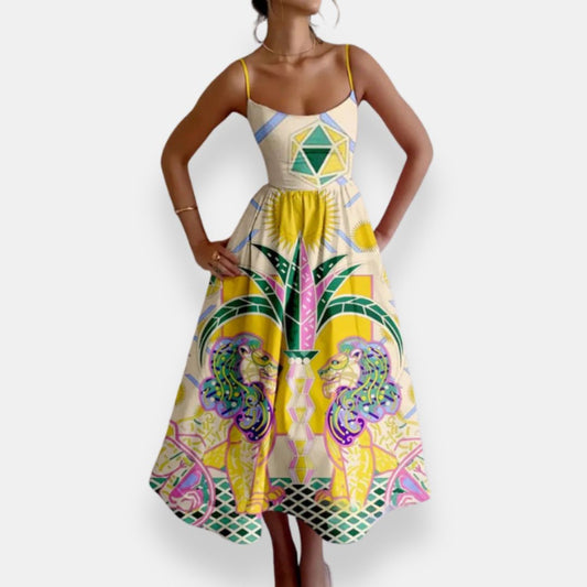 Idalie | Robe mi-longue imprimé baroque