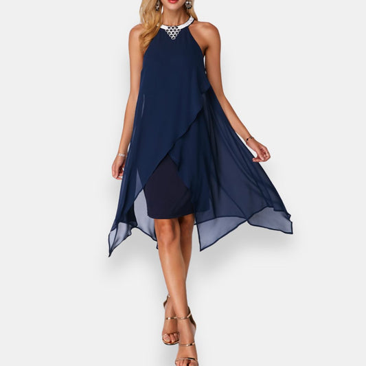Mélisène | Robe asymétrique à col bijou
