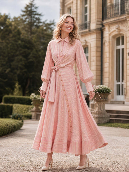 Robe maxi rose ceinturée