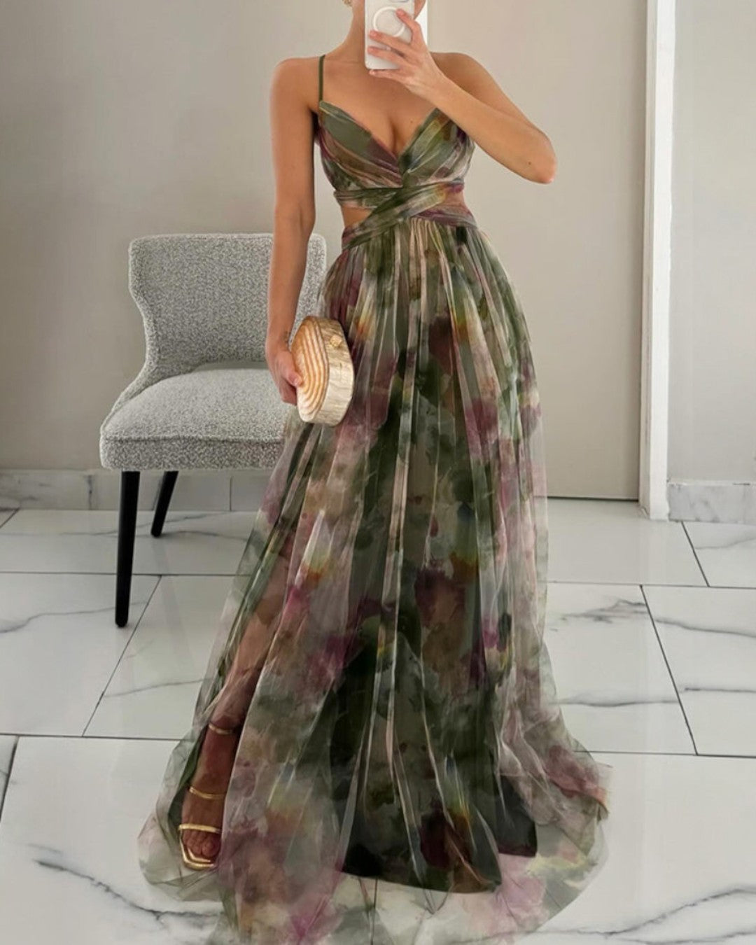 Giselle | Robe maxi en chiffon avec motif floral
