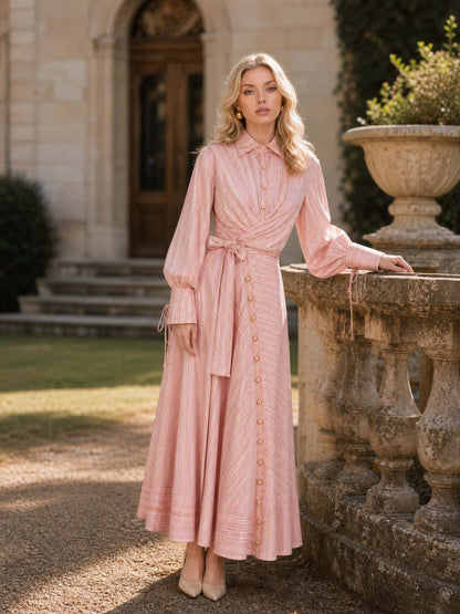 Robe maxi rose ceinturée