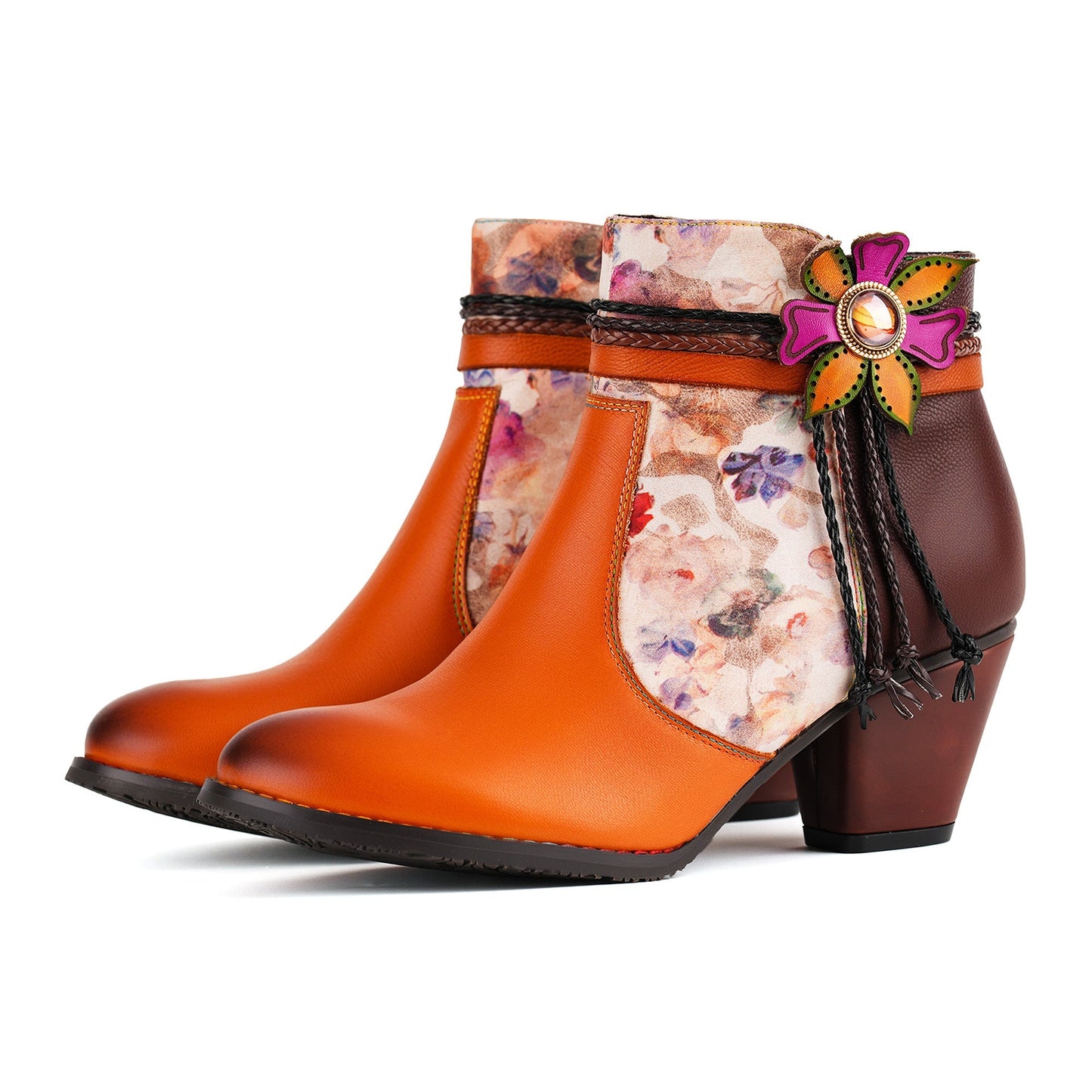 Handmade Floral Charm Ankle Boots