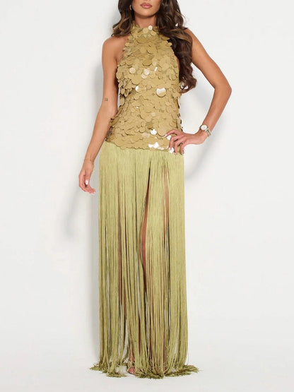 Robe maxi sequins dos nu