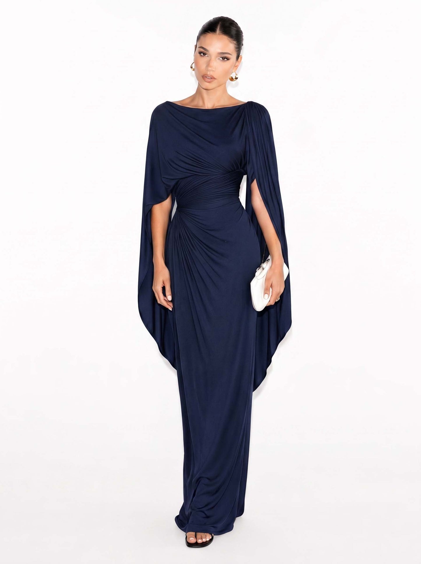 Robe Maxi Slim Fit avec Encolure Bateau Plissée