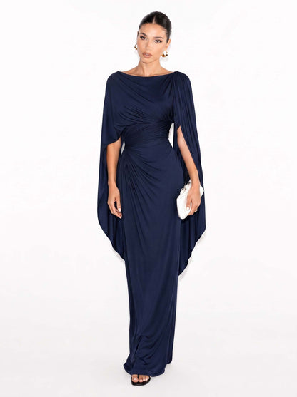 Robe Maxi Slim Fit avec Encolure Bateau Plissée