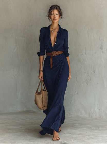 ROSE™ - ROBE MAXI D'ÉTÉ EN LIN AVEC COL EN V