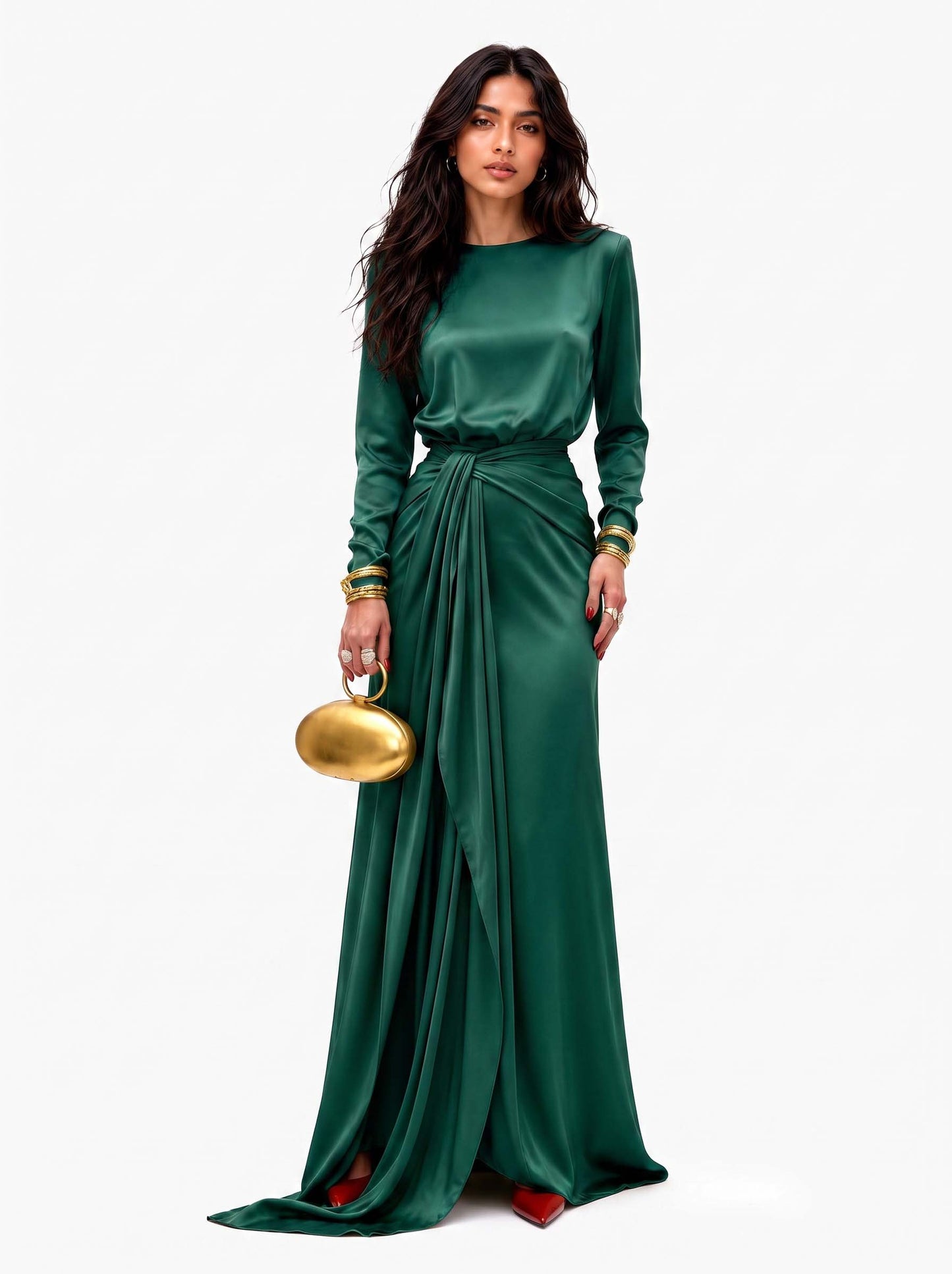 Élégante Robe Maxi en Satin Drapé