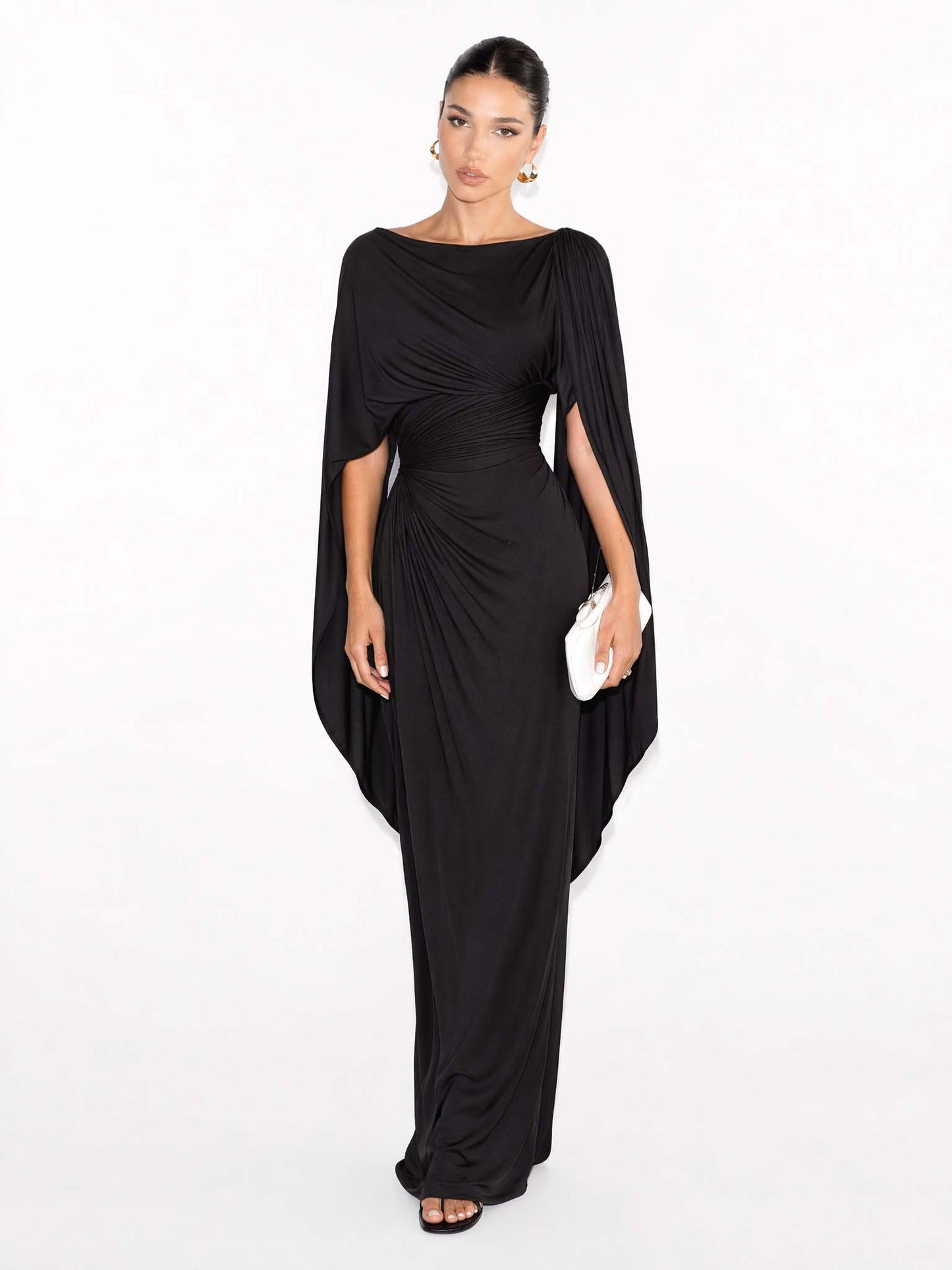 Robe Maxi Slim Fit avec Encolure Bateau Plissée