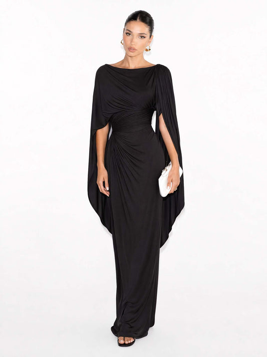 Robe Maxi Slim Fit avec Encolure Bateau Plissée