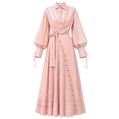 Robe maxi rose ceinturée
