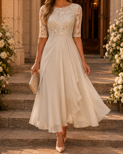 Robe Midi en Dentelle Rose