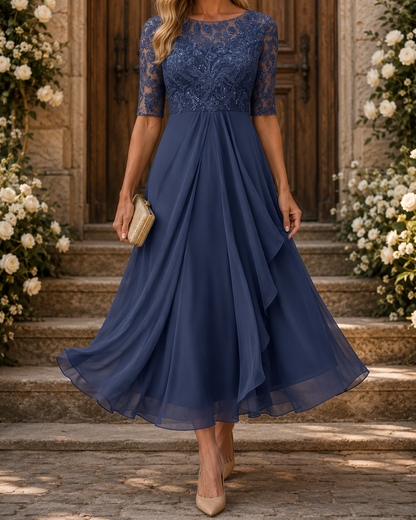 Robe Midi en Dentelle Rose