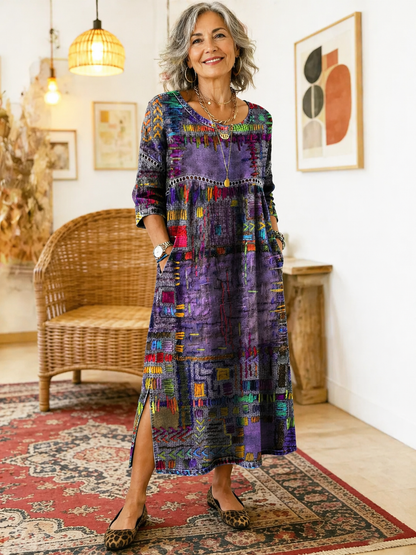 Manuela | Robe en Denim avec Patchwork Ethnique