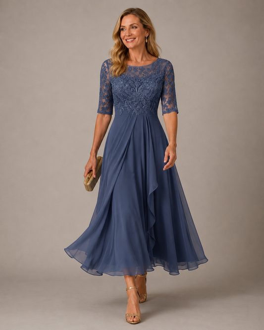 Robe Midi en Dentelle Rose