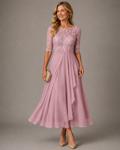 Robe Midi en Dentelle Rose