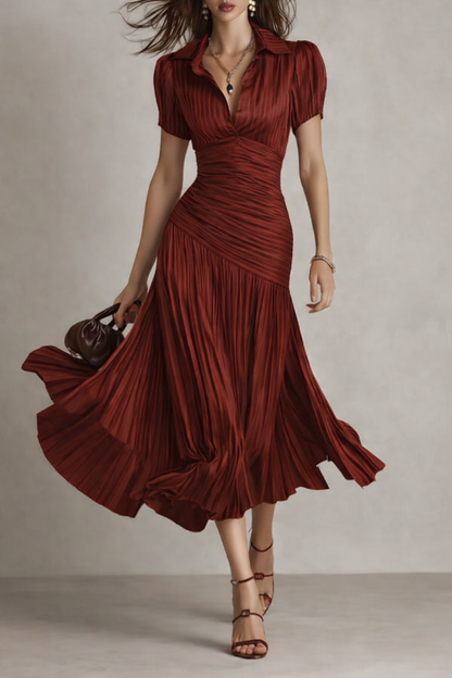 NORMA™ - ROBE MIDI EN SATIN À RAYURES RÉTRO