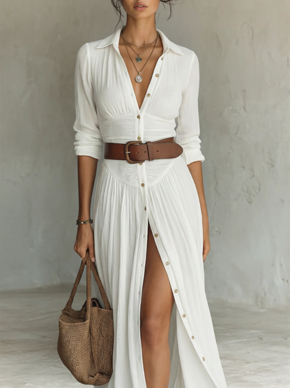 Helenia | Robe Maxi Longue avec col découpé et manches longues pour femmes