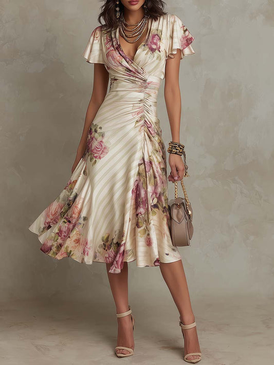 Alba | Élégant Robe Midi Florale Rétro