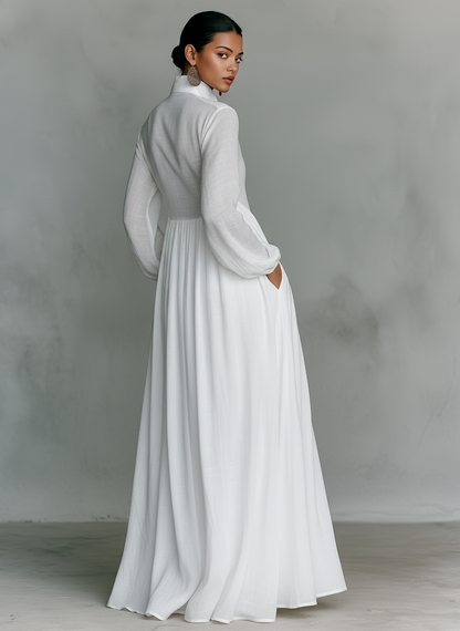 Sita | Maxi robe en patchwork, col montant et manches longues