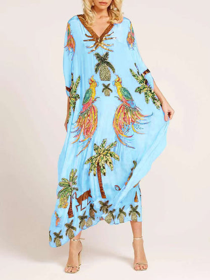 Robe palmier à épaule tombante