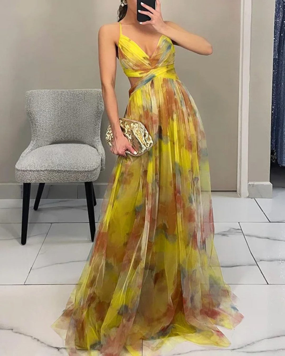 Giselle | Robe maxi en chiffon avec motif floral