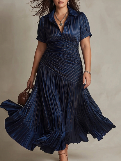 NORMA™ - ROBE MIDI EN SATIN À RAYURES RÉTRO