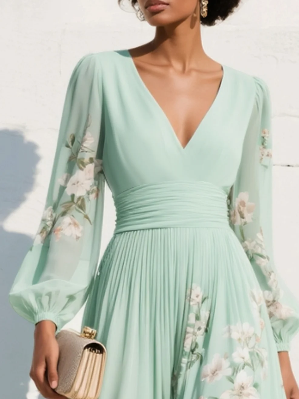 Cisella | Robe midi en vert clair avec motif floral