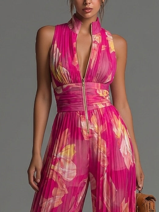 Leabella | Combinaison plissée florale fuchsia