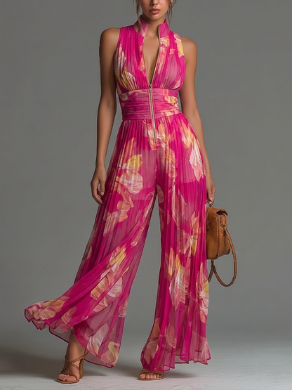 Leabella | Combinaison plissée florale fuchsia