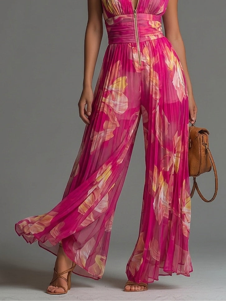 Leabella | Combinaison plissée florale fuchsia