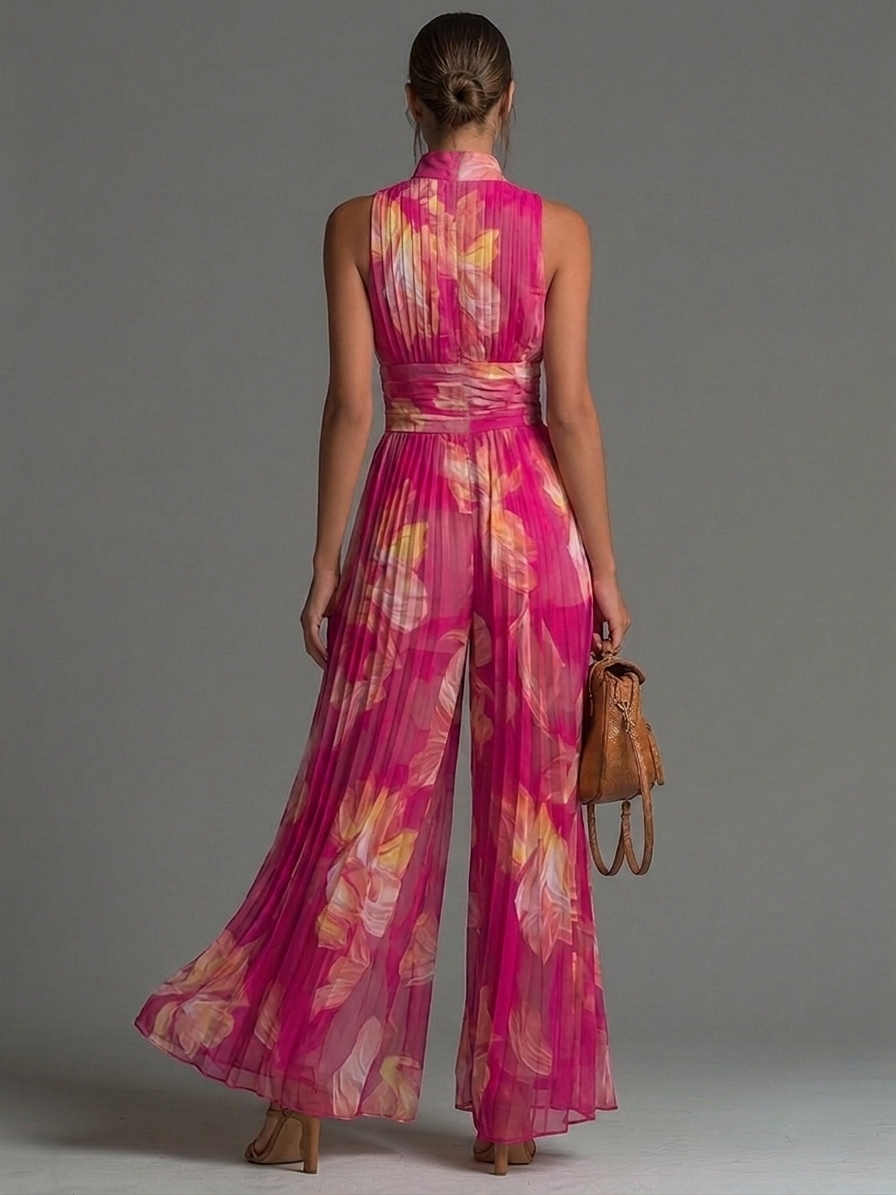 Leabella | Combinaison plissée florale fuchsia
