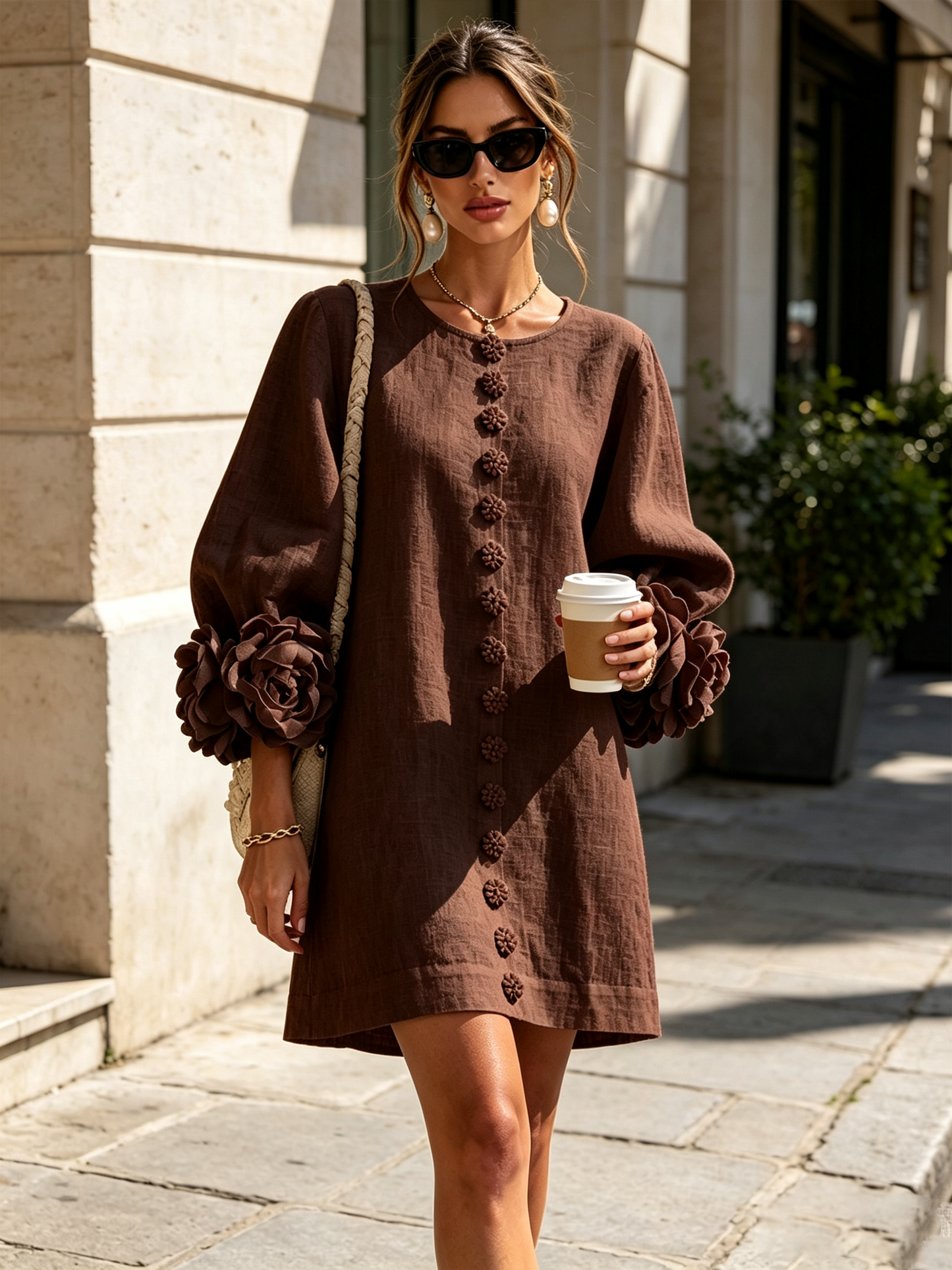 Robe Amara Mini Élégante à Boutons Floraux