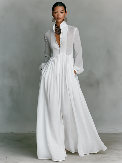 Sita | Maxi robe en patchwork, col montant et manches longues
