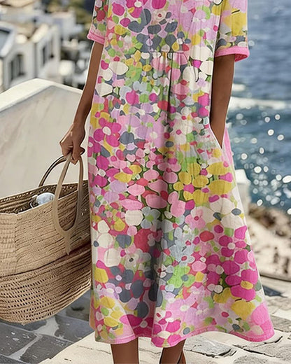 ELENA™ - ROBE MIDI ÉLÉGANTE À FLEURS D'ÉTÉ