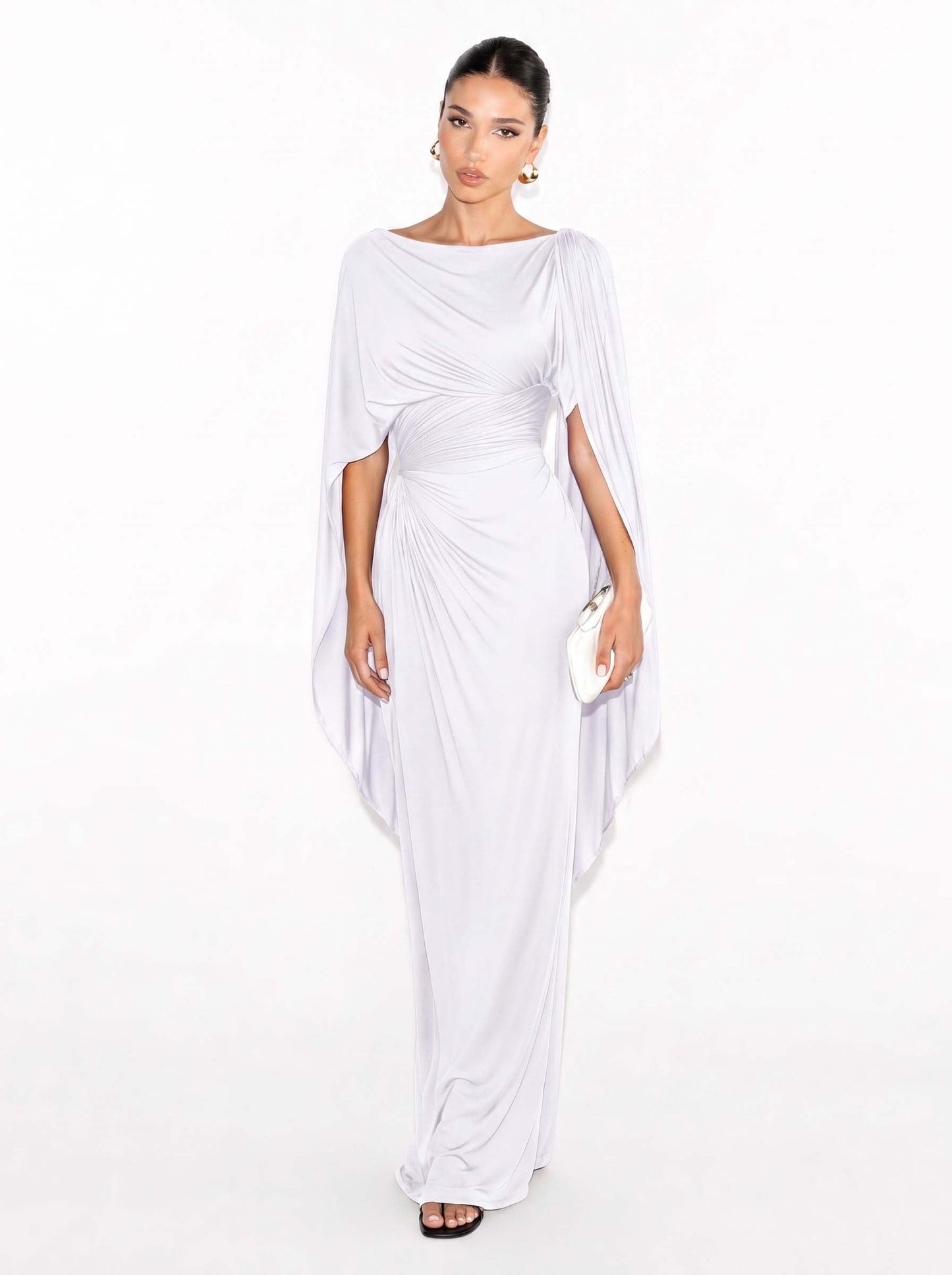 Robe Maxi Slim Fit avec Encolure Bateau Plissée