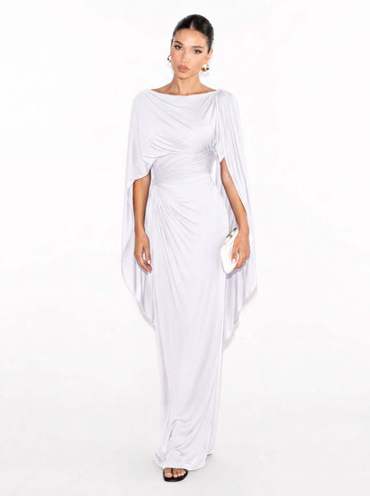 Robe Maxi Slim Fit avec Encolure Bateau Plissée