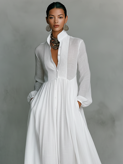 Sita | Maxi robe en patchwork, col montant et manches longues