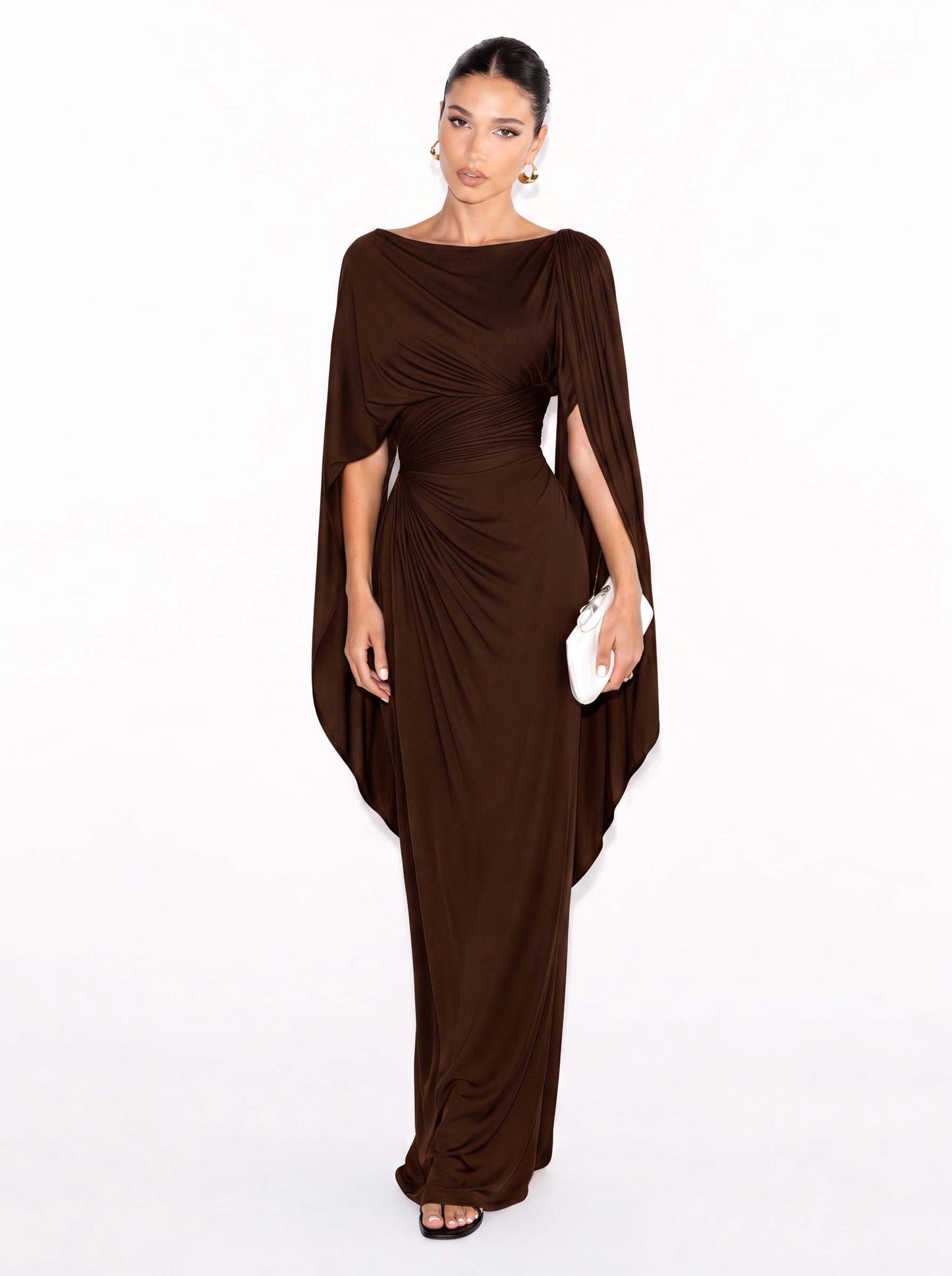 Robe Maxi Slim Fit avec Encolure Bateau Plissée