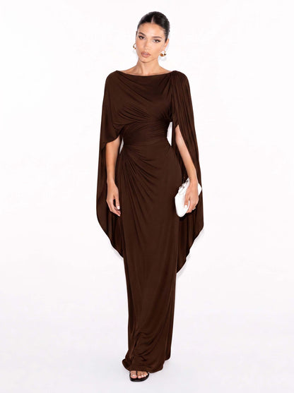 Robe Maxi Slim Fit avec Encolure Bateau Plissée