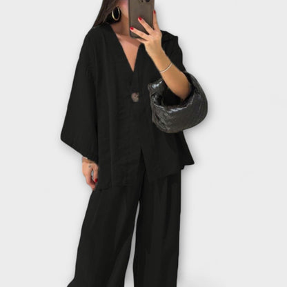 Jacqueline | Ensemble décontracté Top V et Pantalon