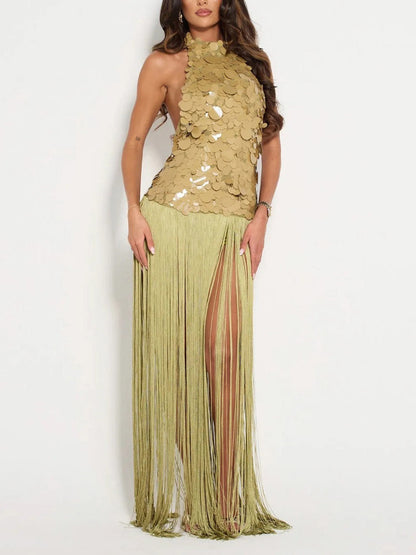 Robe maxi sequins dos nu