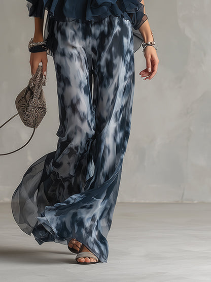 Ludovica | Ensemble élégant avec un haut montant et un pantalon ample imprimé